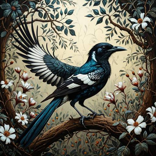 Intricate Floral Magpie Fine Art