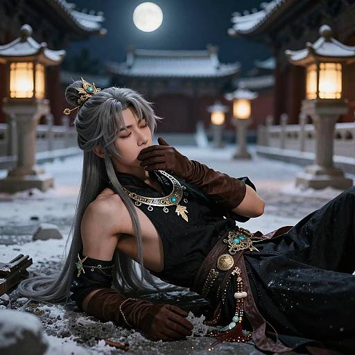 Aether in Snow-Dusted Imperial Courtyard