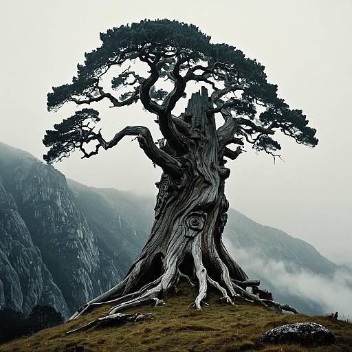 Ancient Tree Guardian on Misty Mountain Ridge