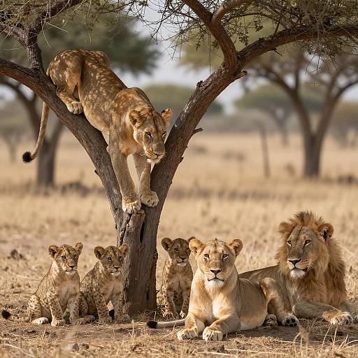 Lion Pride Relaxing in Sunlit Savanna