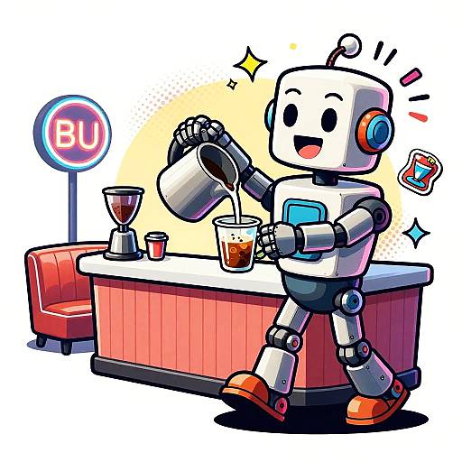 Quirky Robot Barista in Retro Diner