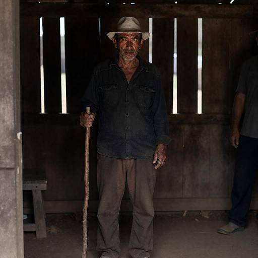 Rugged Man in Dim Wooden Shack