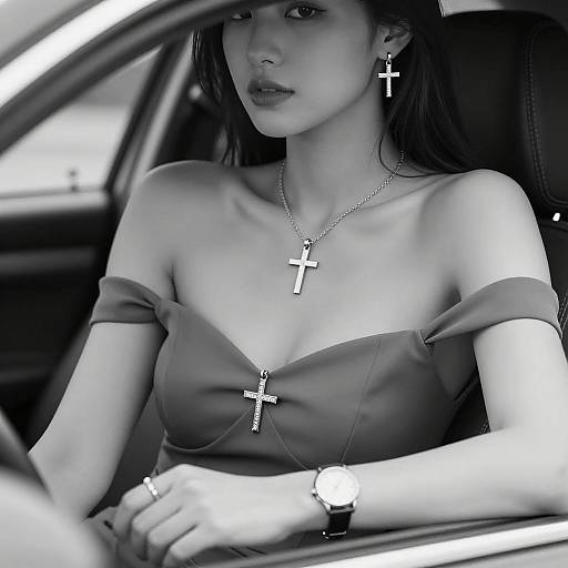 Monochrome Elegance with Jewelry and Car
