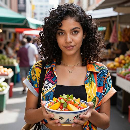 Young Woman at Vibrant Urban Market