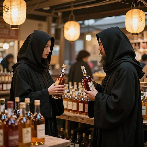 Silent Negotiation in Lantern-lit Marketplace