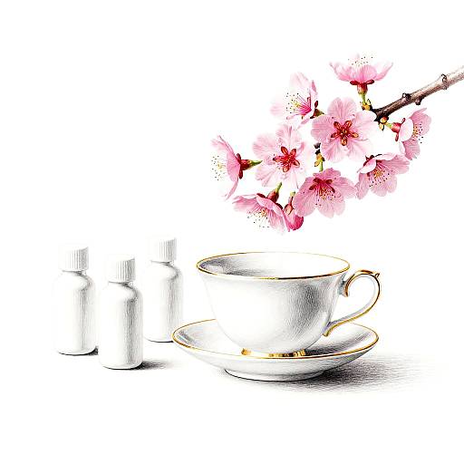 Minimalist Porcelain Teacup with Cherry Blossoms