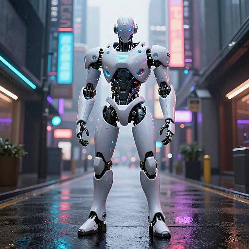 Organic Cyberpunk Robot in Neon Alley