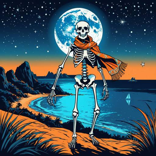 Cute Skeleton Zombie on Nighttime Island