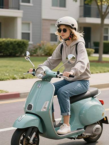 Young Woman Riding Vintage Scooter