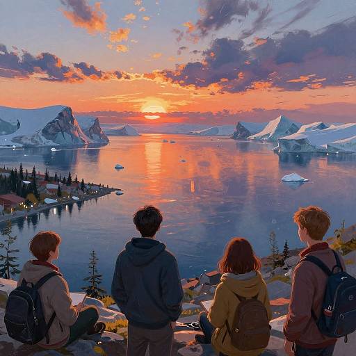 Painterly Arctic Ocean Sunset Landscape