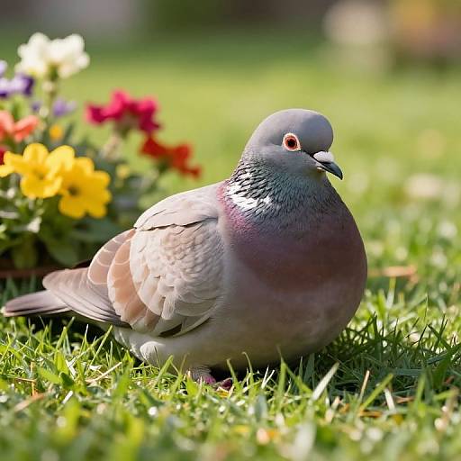 Hyper-Realistic Plump Pigeon on Lawn