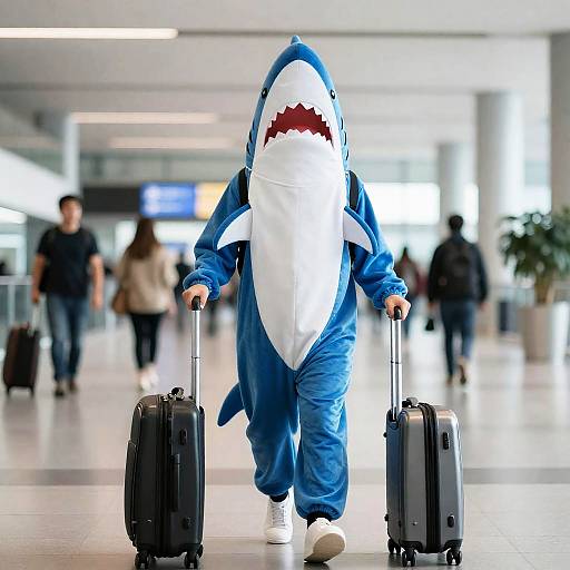 Man in Shark Costume at Airport