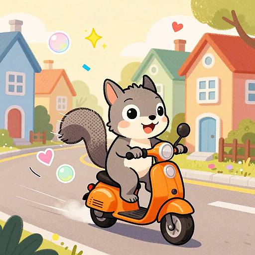 Playful Squirrel Scooter Ride Illustration