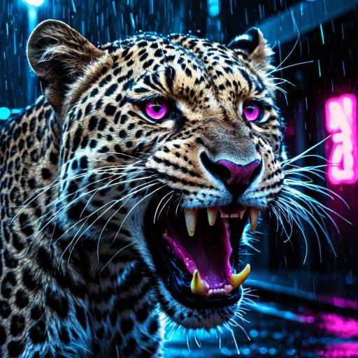 Neon-Lit Fierce Leopard Snarl