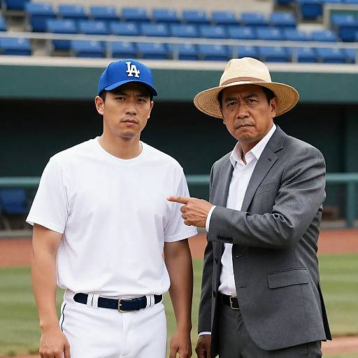 Baseball Player and Manager in Stadium