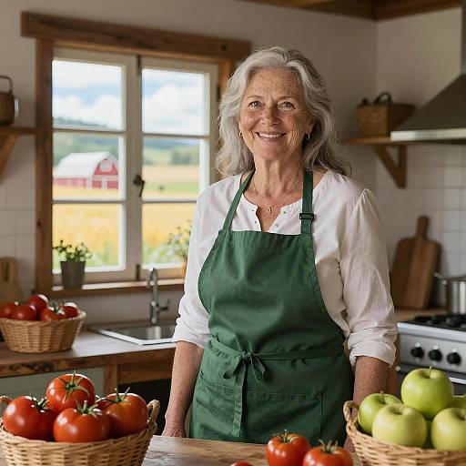 Smiling Older Woman in Farm Kitchen