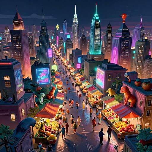 Surreal Futuristic Metropolis Nightscape