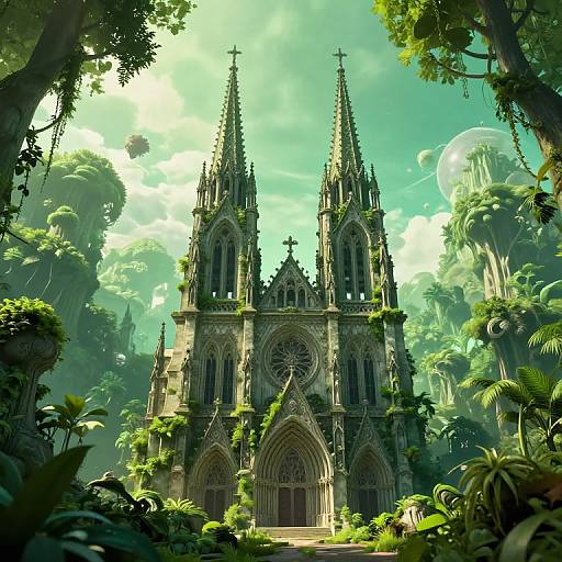 Mystical Gothic Cathedral in Forest