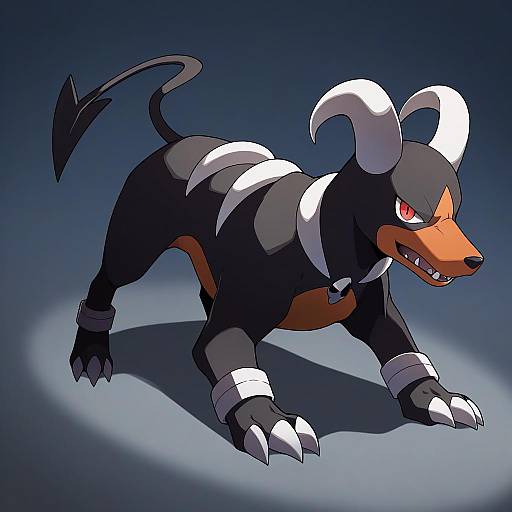 Illustration of Houndoom, pokemon in the style of Gomulgong
