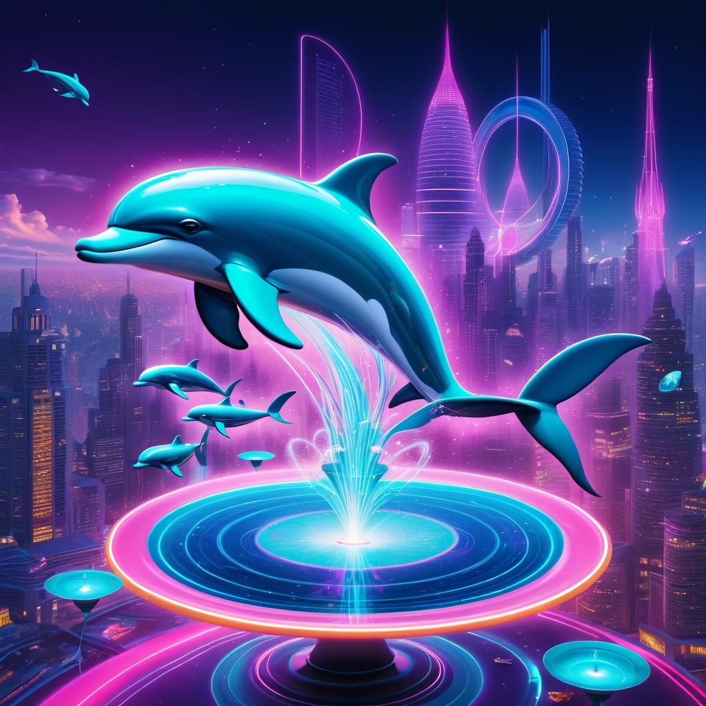 Surreal Dolphin-Saucer Hybrid in Neon City