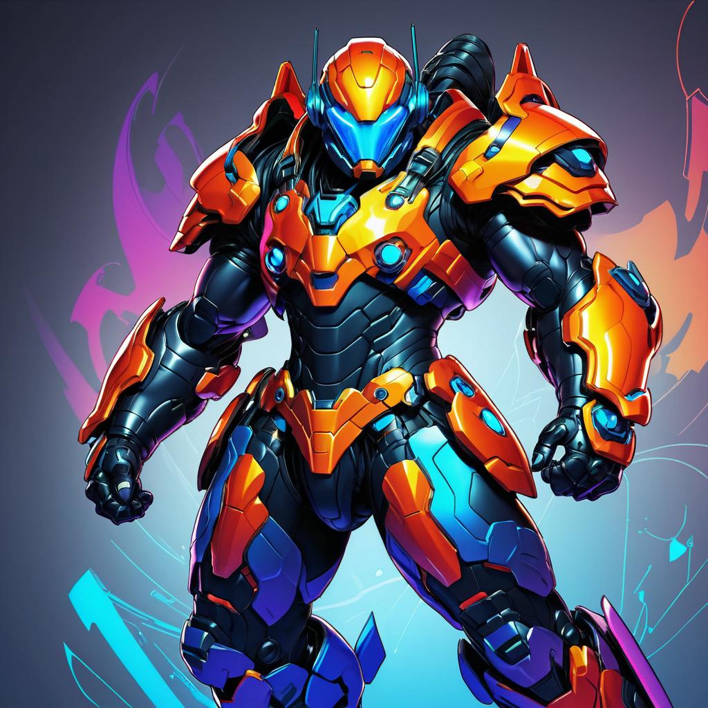 Vibrant Cybernetic Warrior in Exosuit