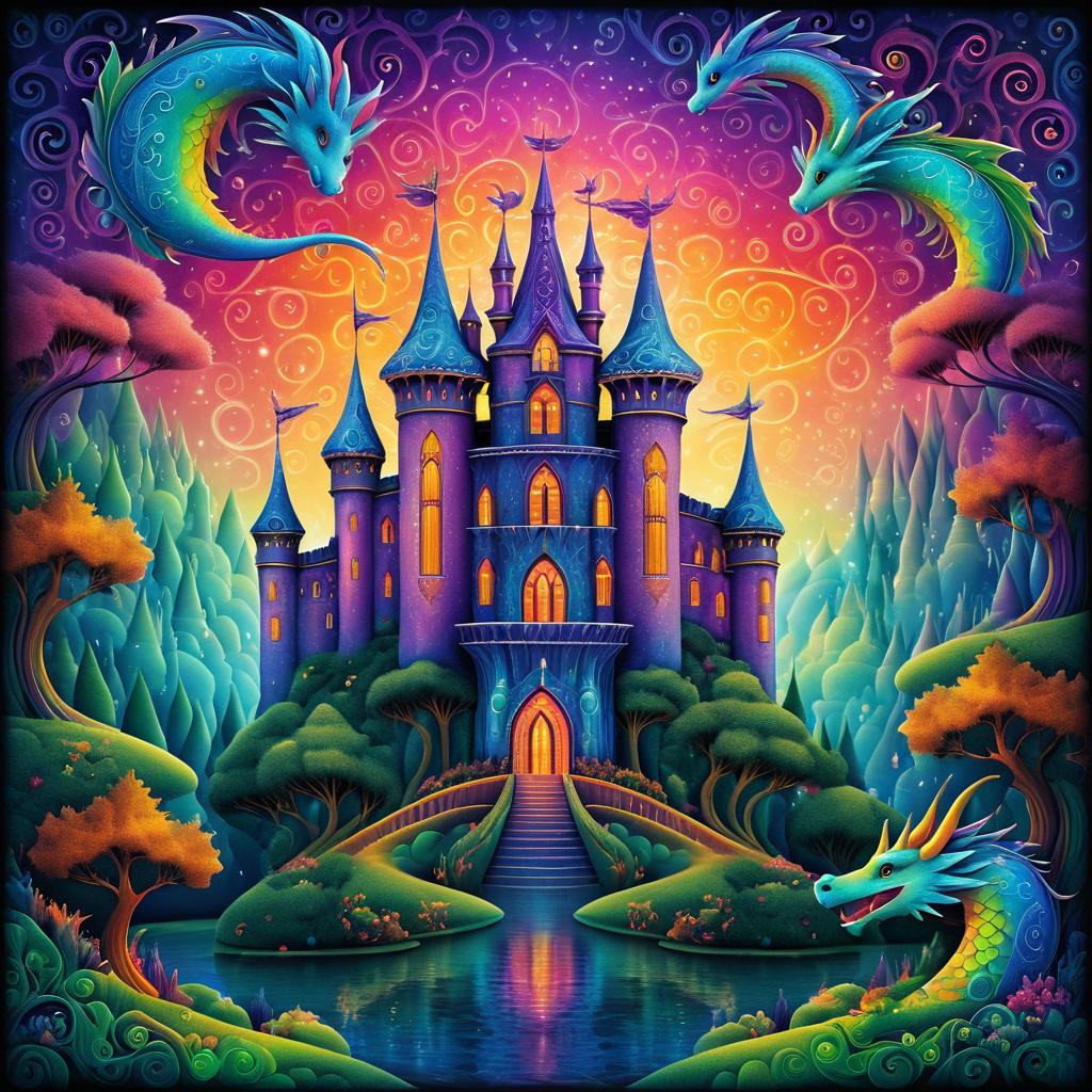 Whimsical Dragons at a Mystical Castle