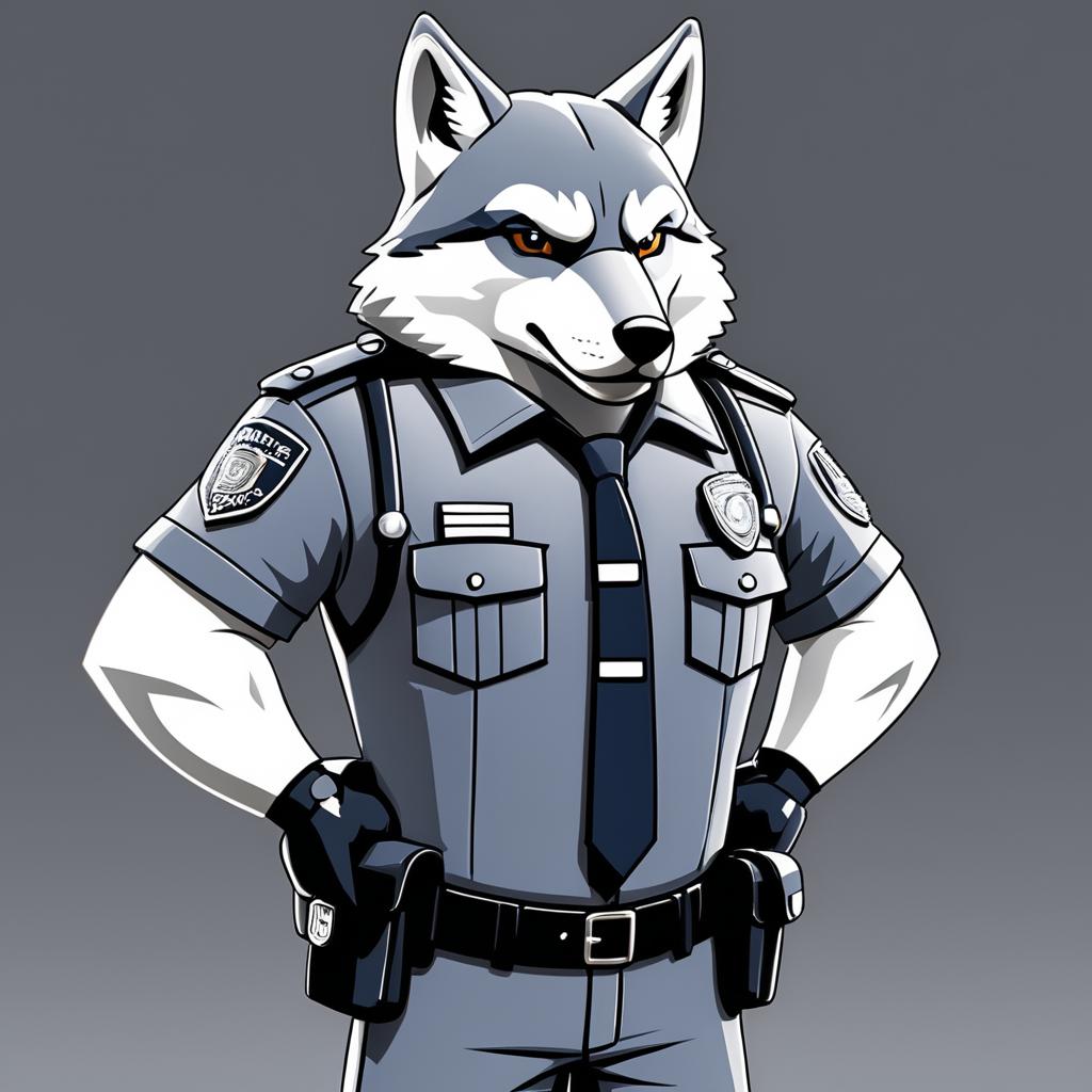 Sly Cartoon Wolf in Policier Outfit