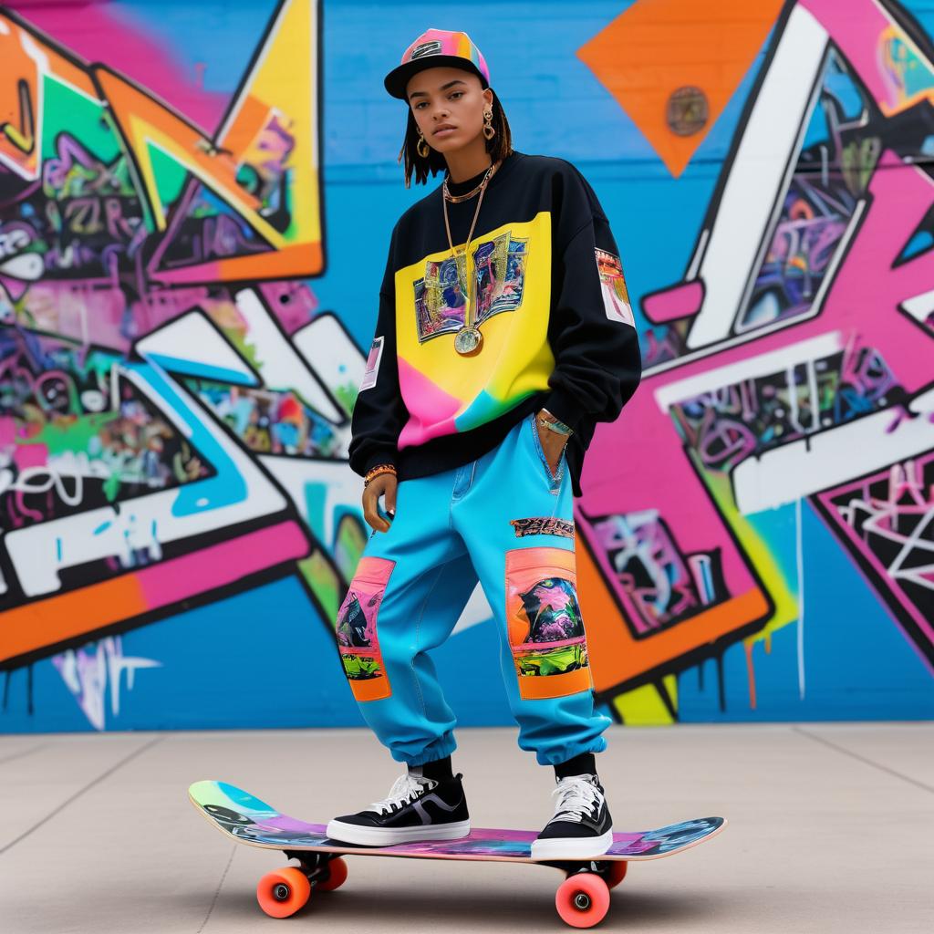 Edgy Skateboarder in Vibrant Streetwear