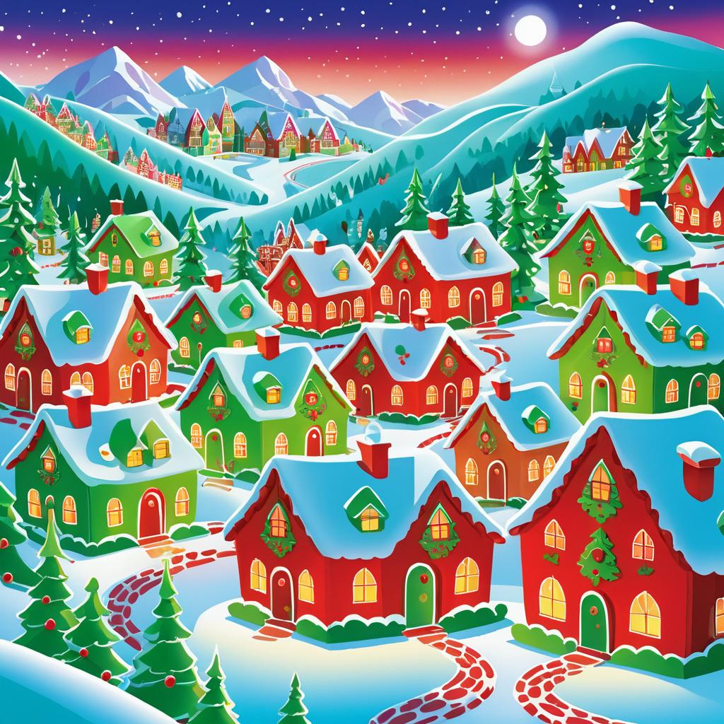 Festive Whimsical Frosty Mountain Village