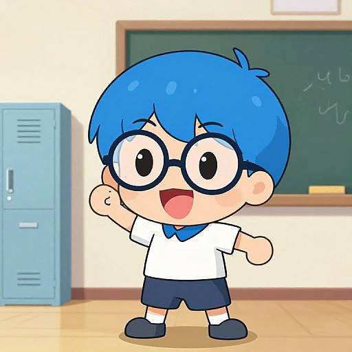Cheerful Cartoon Student in School
