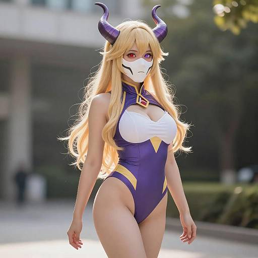 Lifestyle costume photo of Mount lady. Cosplay clothes