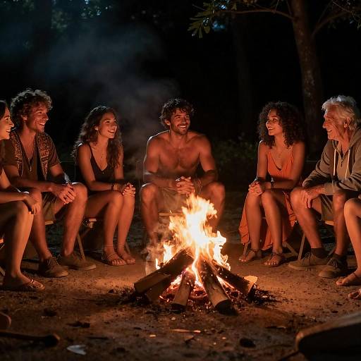 Joyful Gathering Around a Campfire Night