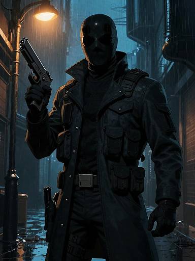 Masked Vigilante in Futuristic Alley