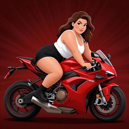 Curvy Woman on Red Sports Motorcycle