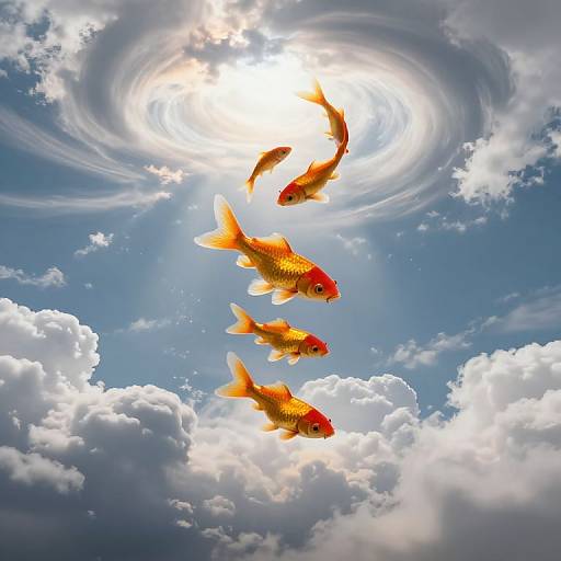 Ethereal Goldfish Ascending Skyward