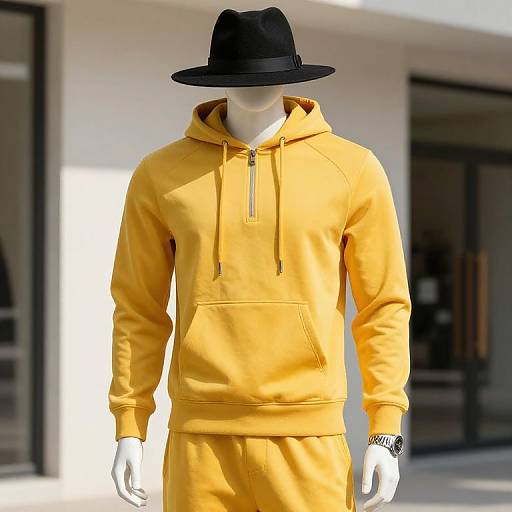 Stylish Yellow Hoodie with Fedora