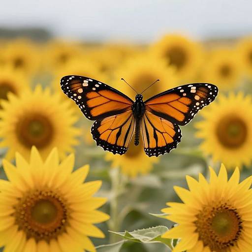 Monarch Butterfly Among Sunflowers