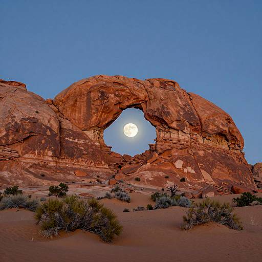 Desert Rock Arch with Full Moon