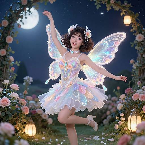 Magical Girl Dancing in Moonlit Garden
