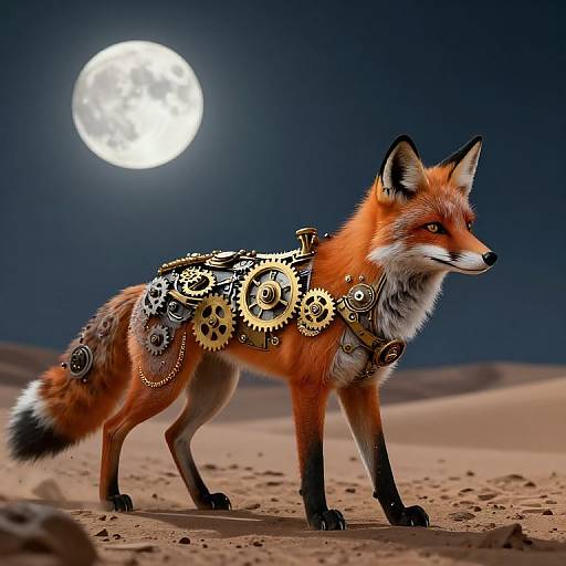 Steampunk Clockwork Fox in Desert