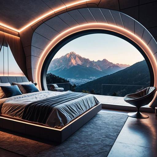 Futuristic Bedroom with Mountain Sunrise View