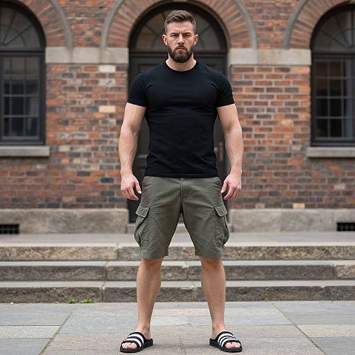 Muscular Bearded Man by Brick Building