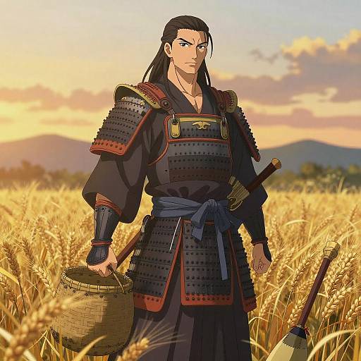 Anime Samurai in Golden Wheat Field