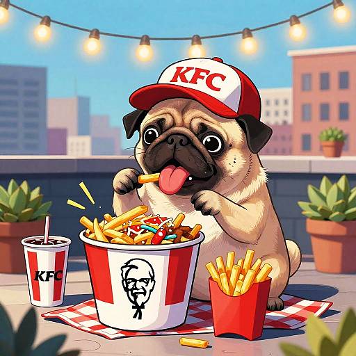 Joyful Pug Devouring KFC Pop Art