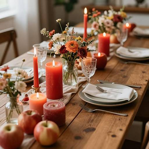 Bohemian Rustic Table Setting with Candles and Flowers