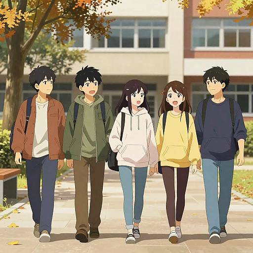 College Friends in Autumn Courtyard