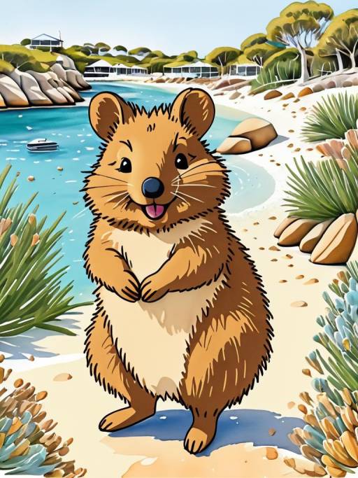 Happy Quokka Illustration on Rottnest Island