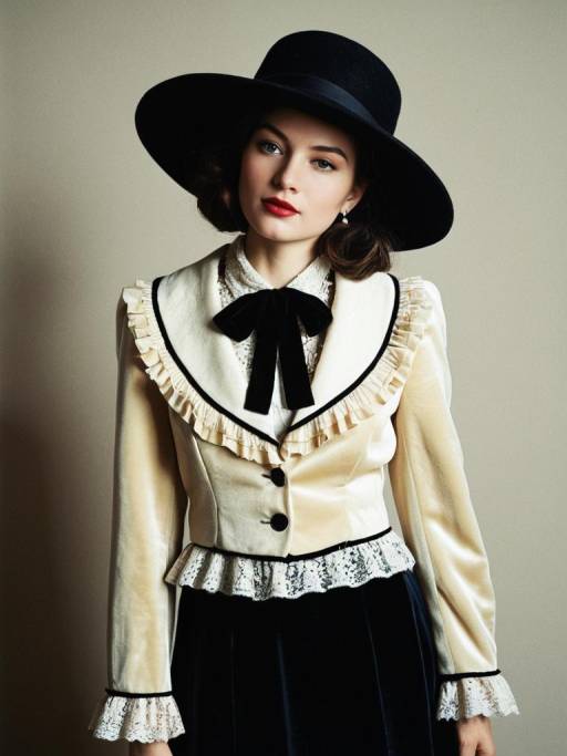Vintage Style Woman in Lace and Velvet Outfit