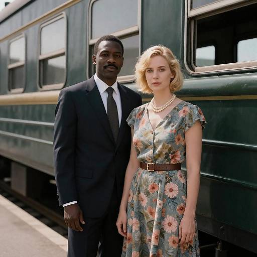 Vintage Train Portrait of Diverse Couple