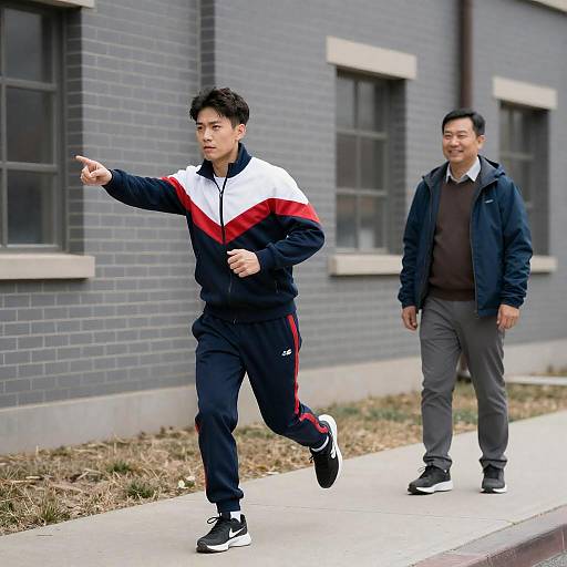 Dynamic Encounter Outside Gray Brick Building